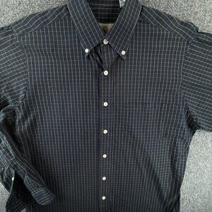 Viyella Green Blue Check Button Up Shirt Medium Cotton USA Made Long Sleeve